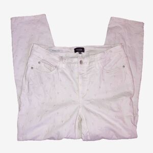 NYDJ ALINA ANKLE sz 10 White Cotton Stretch Denim Embroidered Life X Tuck Jeans